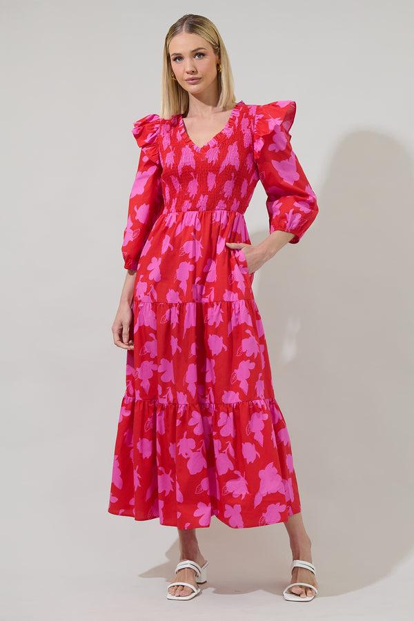 sugarlips Raspberry Bliss Brighton Smocked Poplin Maxi Dress