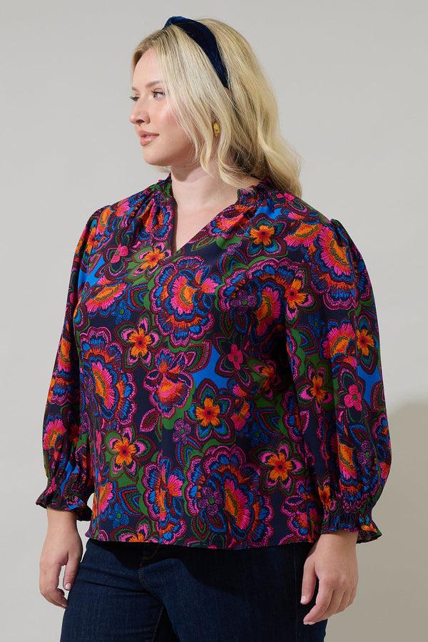 Sugarlips Raveena Midnight Groover Split Neck Blouse Curve