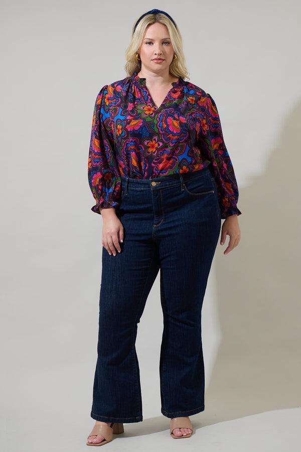Sugarlips Raveena Midnight Groover Split Neck Blouse Curve