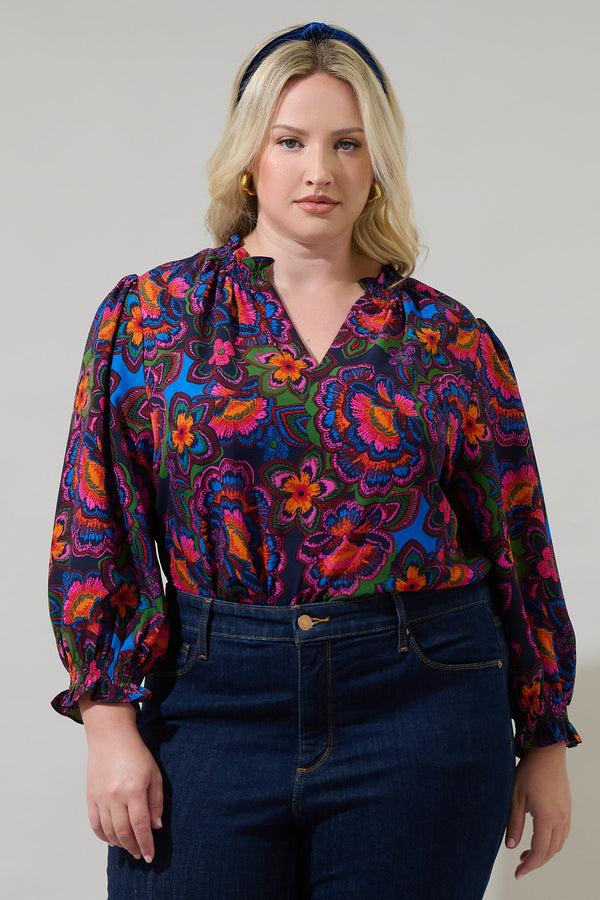 sugarlips Raveena Midnight Groover Split Neck Blouse Curve