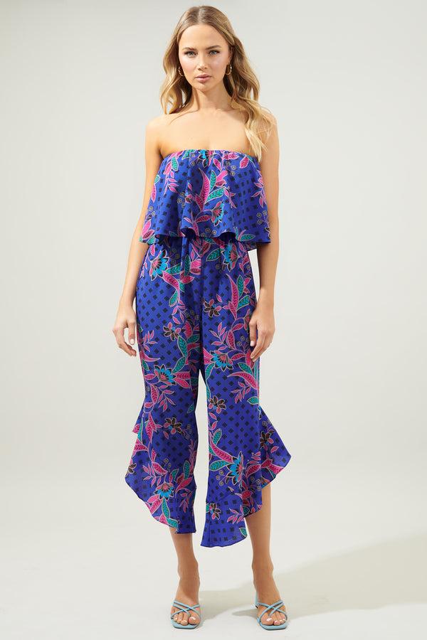Sugarlips Rayanne Indigo Lanah Strapless Ruffle Jumpsuit