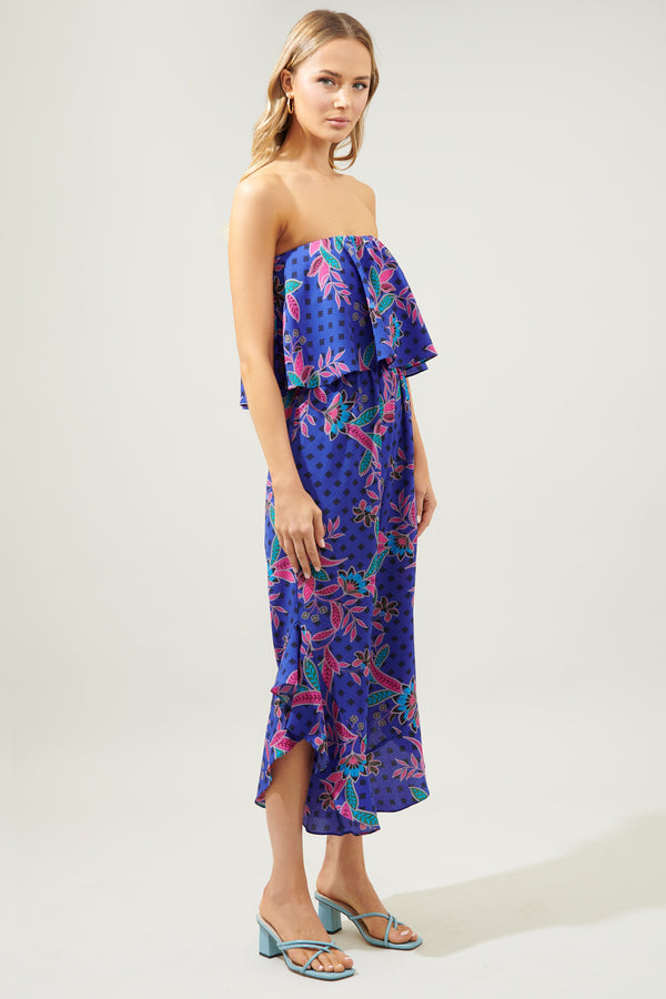 Sugarlips Rayanne Indigo Lanah Strapless Ruffle Jumpsuit