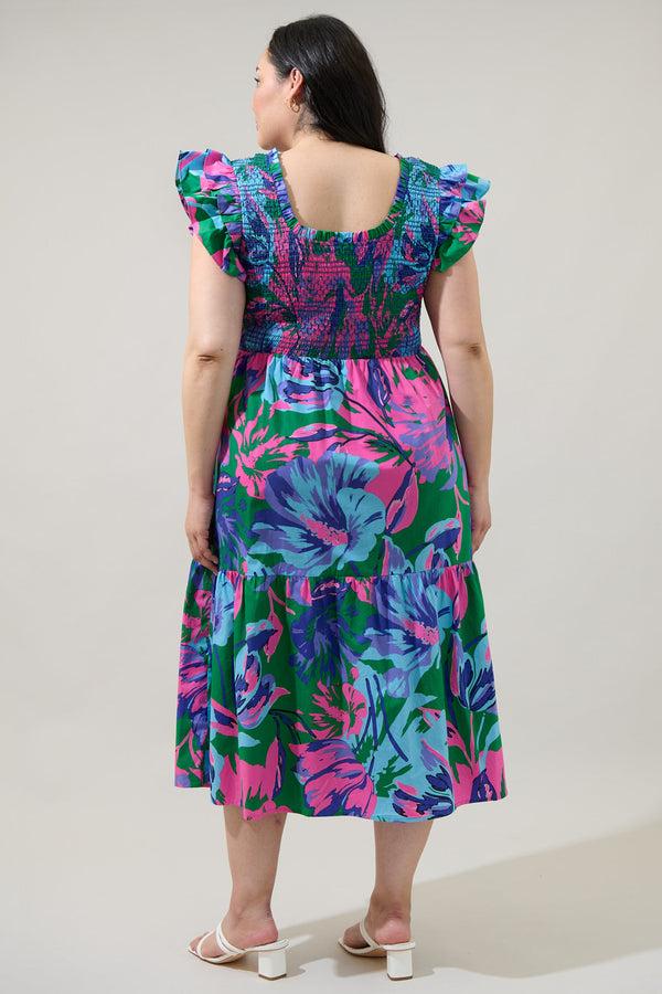 Sugarlips Raylee Floral Wendy Smocked Midi Dress Curve