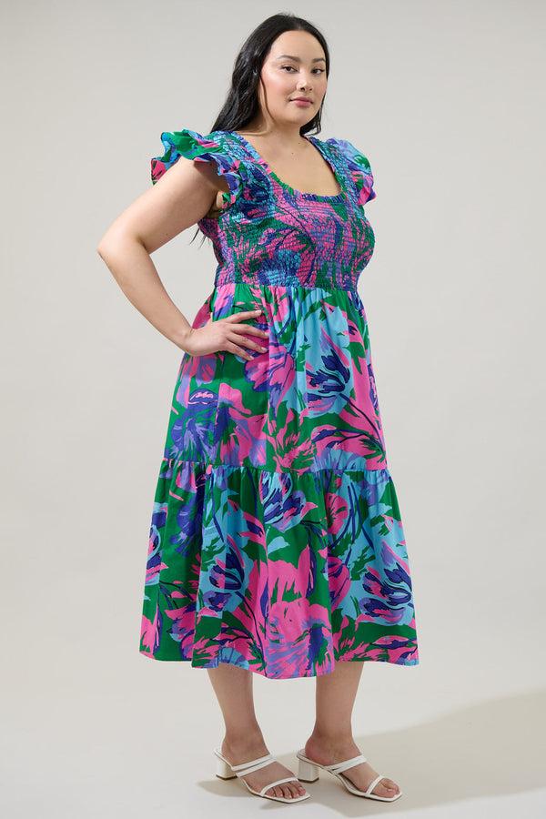 Sugarlips Raylee Floral Wendy Smocked Midi Dress Curve