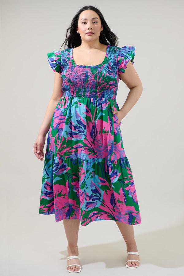 sugarlips Raylee Floral Wendy Smocked Midi Dress Curve