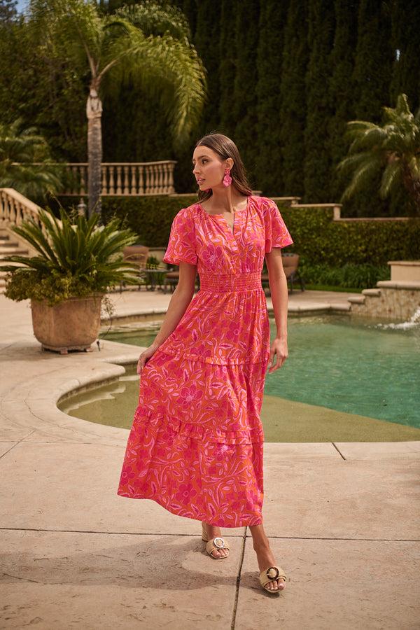 sugarlips Rea Floral Palmer Poplin Tiered Maxi Dress