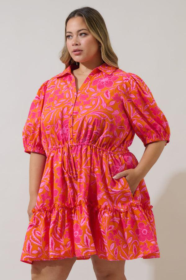 Sugarlips Rea Floral Stacie Button Down Mini Dress Curve