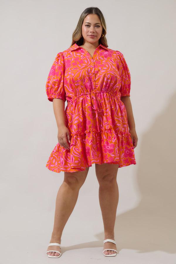 Sugarlips Rea Floral Stacie Button Down Mini Dress Curve