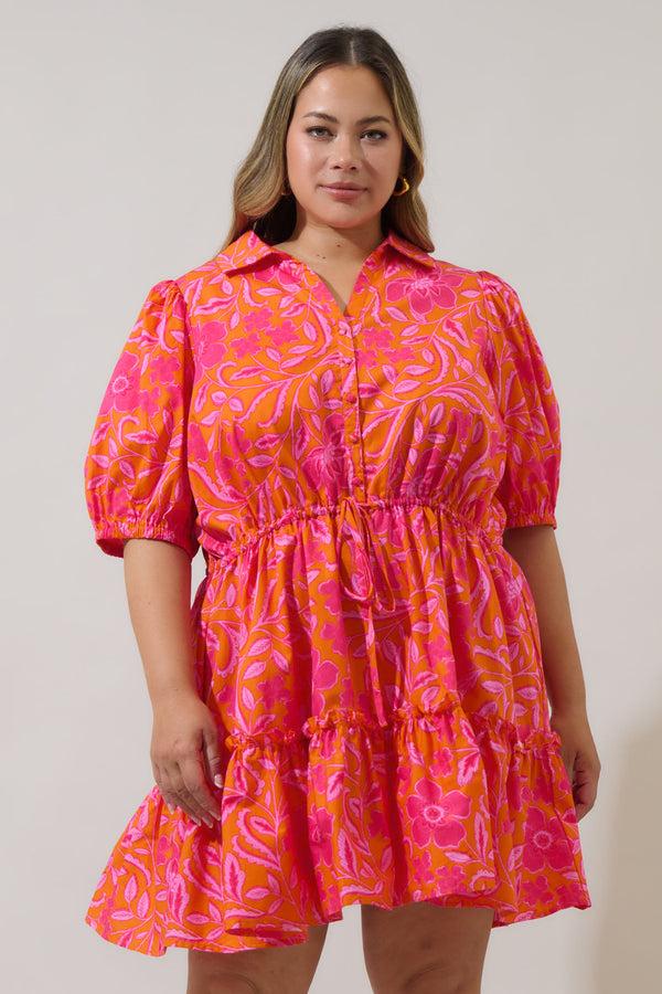 sugarlips Rea Floral Stacie Button Down Mini Dress Curve