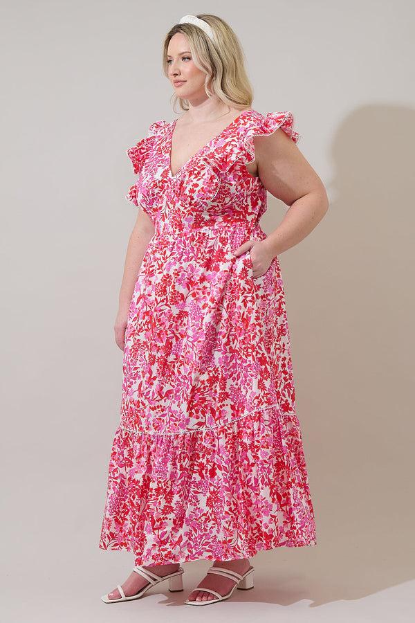 Sugarlips Reidy Floral Mawar Ruffle Maxi Dress Curve