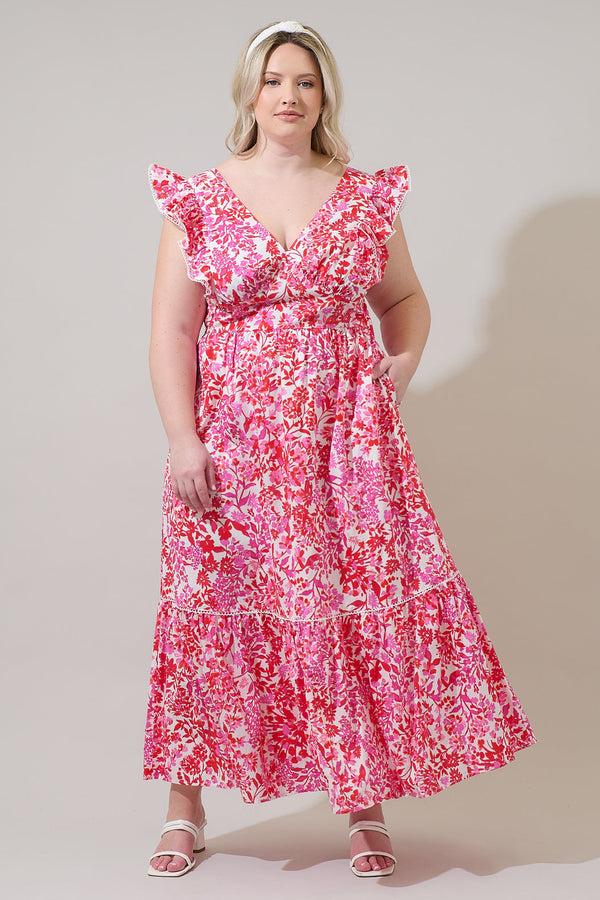 sugarlips Reidy Floral Mawar Ruffle Maxi Dress Curve