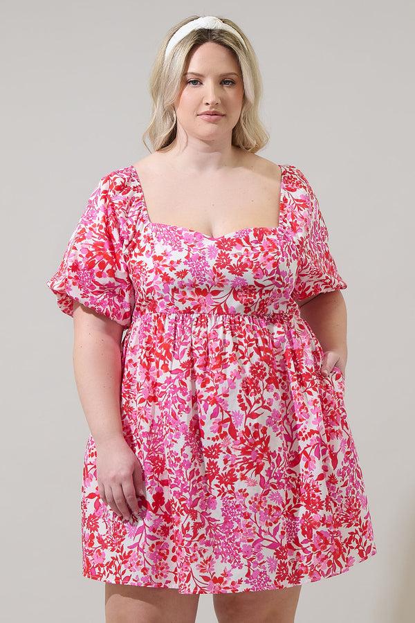 sugarlips Reidy Floral Samia Smocked Mini Dress Curve