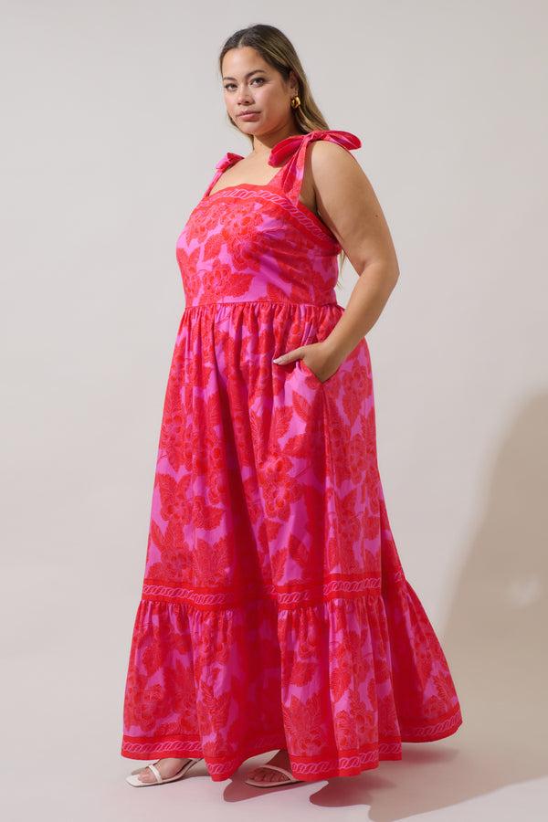 Sugarlips Rency Floral Pime Smocked Maxi Dress Curve
