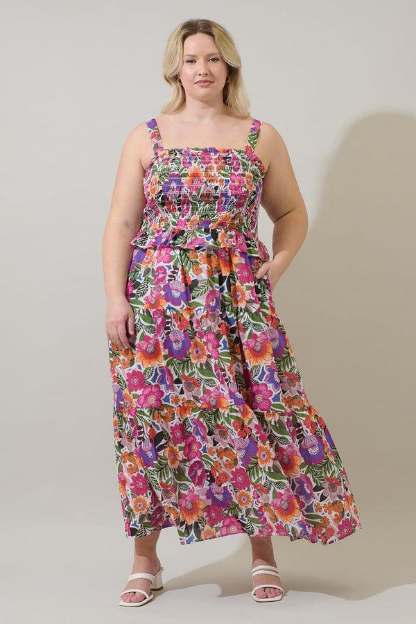 sugarlips Rendal Floral Lindsy Smocked Maxi Dress Curve