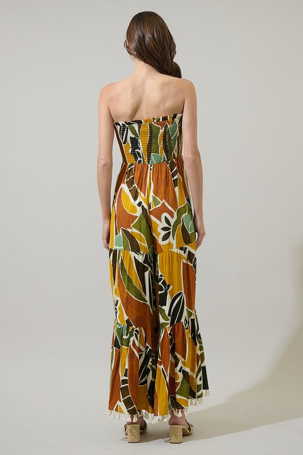 Sugarlips Renia Tropical Eve Strapless Smocked Jumpsuit