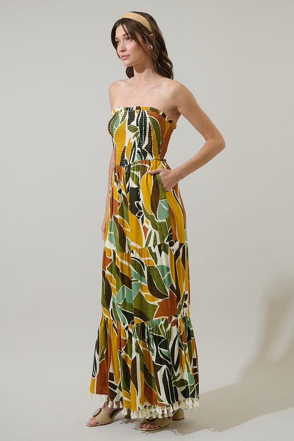 Sugarlips Renia Tropical Eve Strapless Smocked Jumpsuit