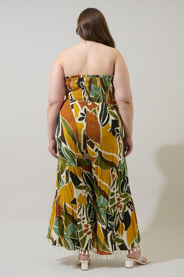 Sugarlips Renia Tropical Eve Strapless Smocked Jumpsuit Curve