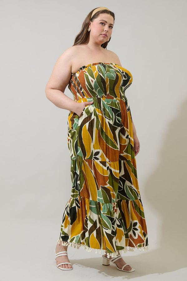 Sugarlips Renia Tropical Eve Strapless Smocked Jumpsuit Curve