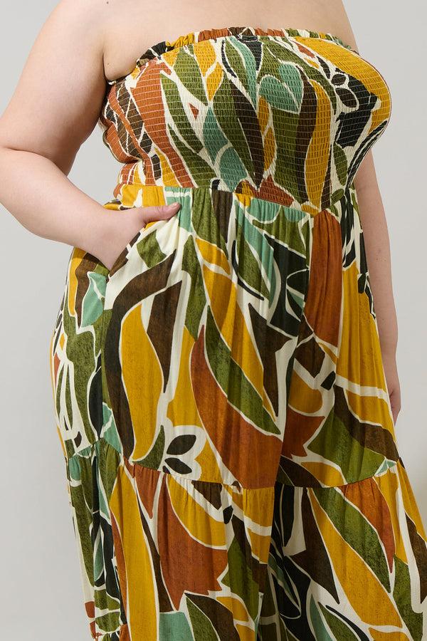 Sugarlips Renia Tropical Eve Strapless Smocked Jumpsuit Curve