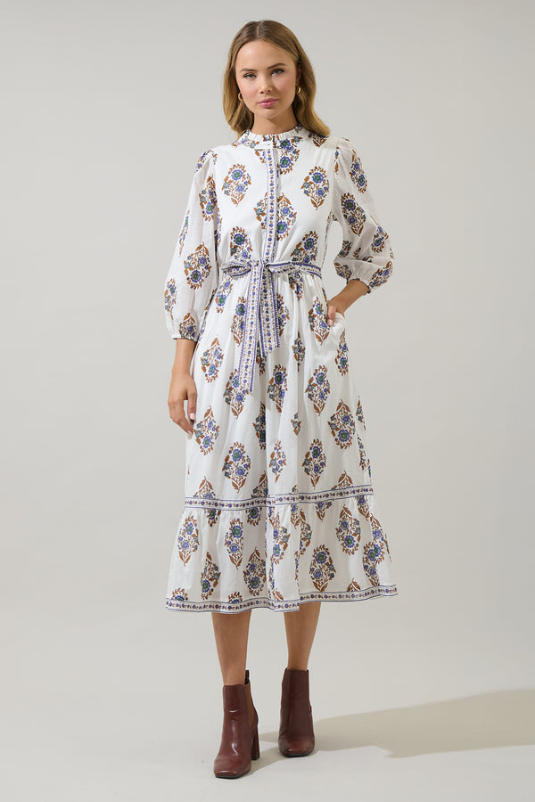 Sugarlips Rennie Floral Darny Long Sleeve Midi Dress