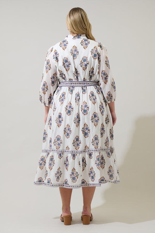 Sugarlips Rennie Floral Darny Long Sleeve Midi Dress Curve