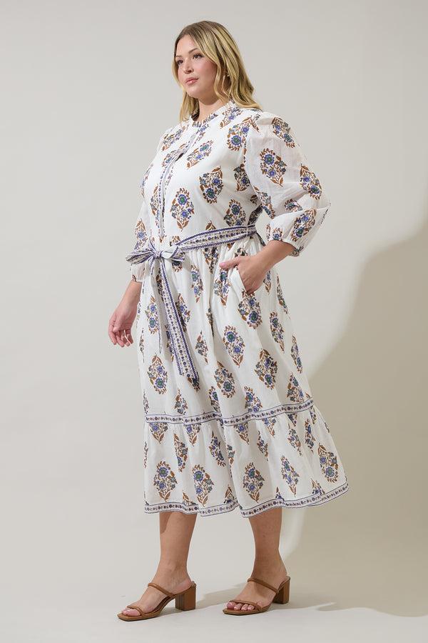 Sugarlips Rennie Floral Darny Long Sleeve Midi Dress Curve