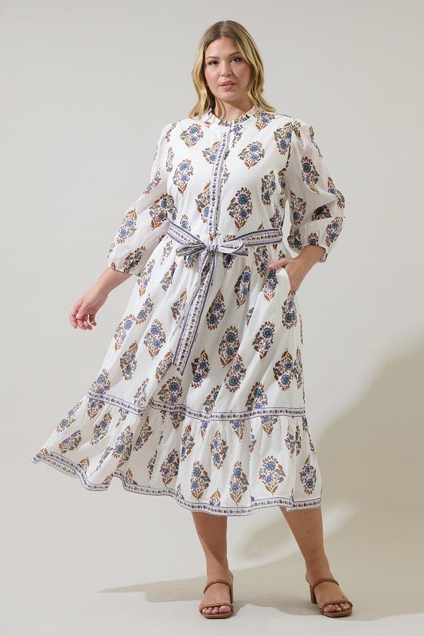 sugarlips Rennie Floral Darny Long Sleeve Midi Dress Curve