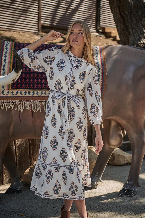 sugarlips Rennie Floral Darny Long Sleeve Midi Dress