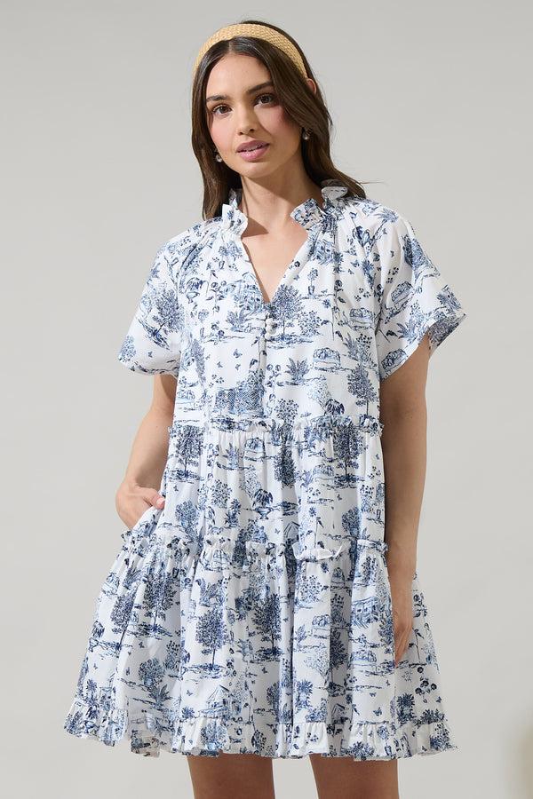 Sugarlips Renzo Toile Pallas Poplin Tiered Mini Dress