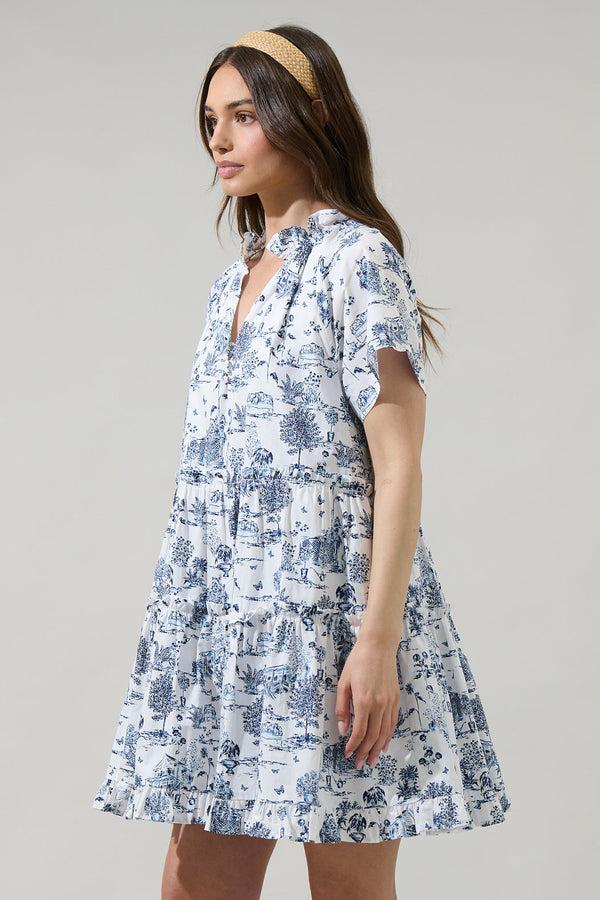 Sugarlips Renzo Toile Pallas Poplin Tiered Mini Dress