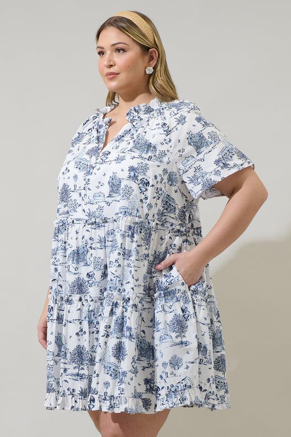 Sugarlips Renzo Toile Pallas Poplin Tiered Mini Dress Curve
