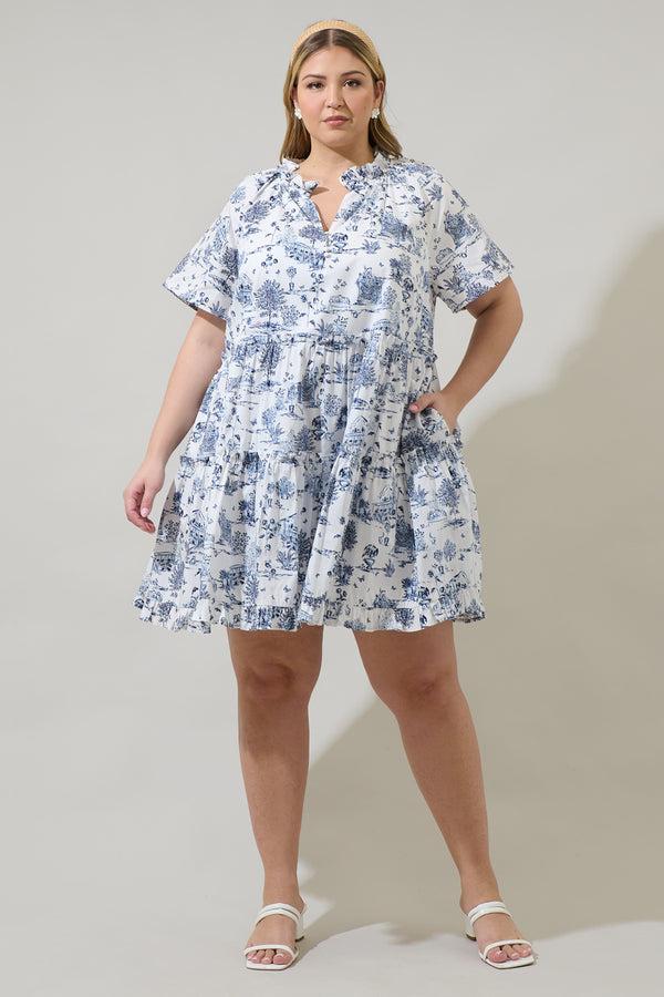 Sugarlips Renzo Toile Pallas Poplin Tiered Mini Dress Curve