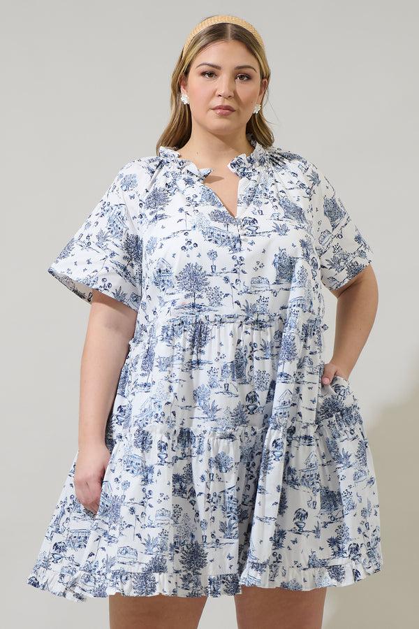 sugarlips Renzo Toile Pallas Poplin Tiered Mini Dress Curve