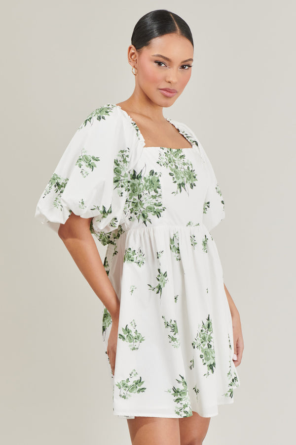 Sugarlips Ria Floral Marion Puff Sleeve Babydoll Mini Dress