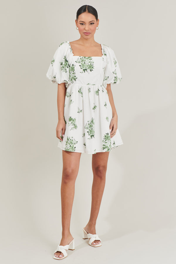 Sugarlips Ria Floral Marion Puff Sleeve Babydoll Mini Dress