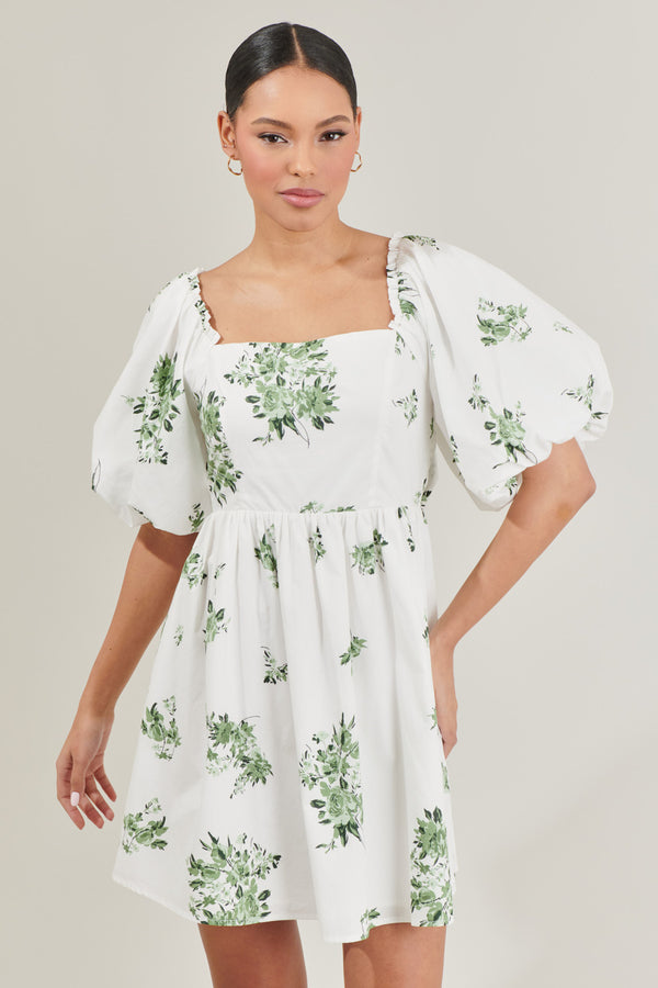 sugarlips Ria Floral Marion Puff Sleeve Babydoll Mini Dress