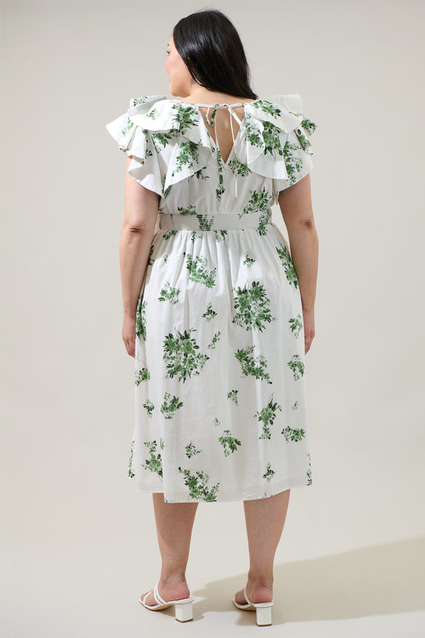Sugarlips Ria Floral Santana Tie Back Midi Dress Curve