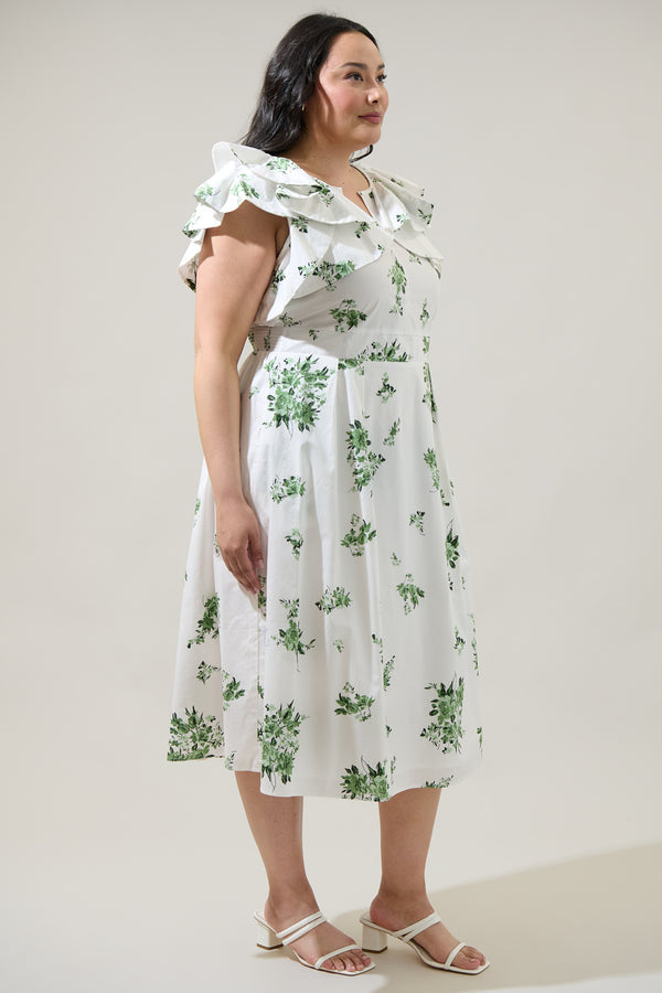 Sugarlips Ria Floral Santana Tie Back Midi Dress Curve
