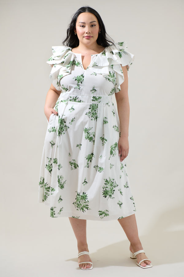 sugarlips Ria Floral Santana Tie Back Midi Dress Curve