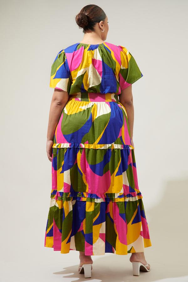 Sugarlips Rio Abstract Palmer Poplin Tiered Maxi Dress Curve