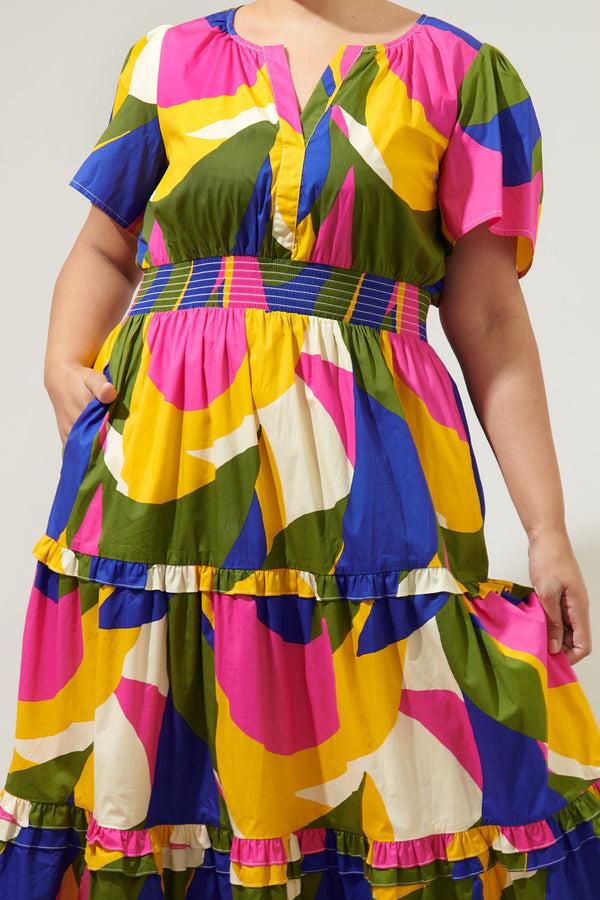 Sugarlips Rio Abstract Palmer Poplin Tiered Maxi Dress Curve