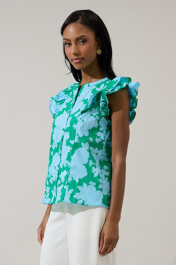 Sugarlips Riona Floral Sammi Button Down Ruffle Top