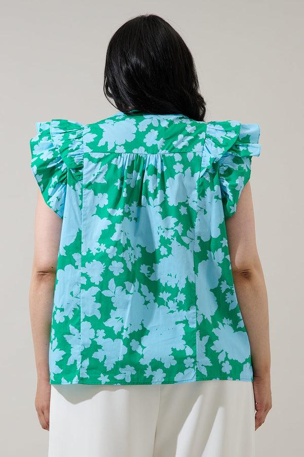 Sugarlips Riona Floral Sammi Button Down Ruffle Top Curve