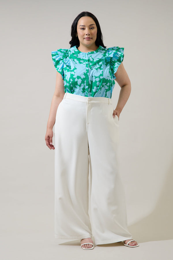 Sugarlips Riona Floral Sammi Button Down Ruffle Top Curve