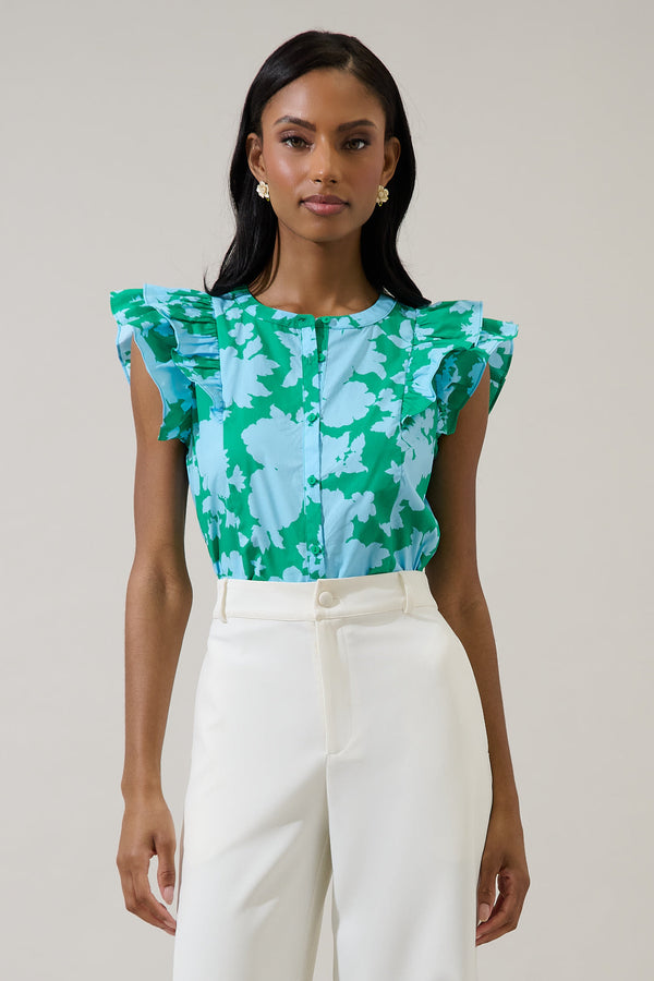 sugarlips Riona Floral Sammi Button Down Ruffle Top