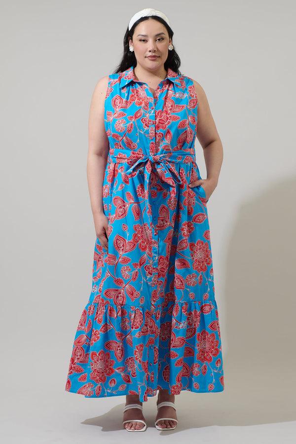 sugarlips Ripon Floral Cileah Collared Maxi Dress Curve