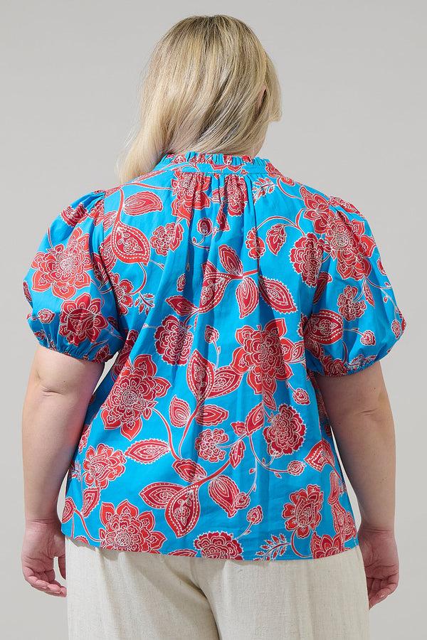 Sugarlips Ripon Floral Close To You Split Neck Top Curve