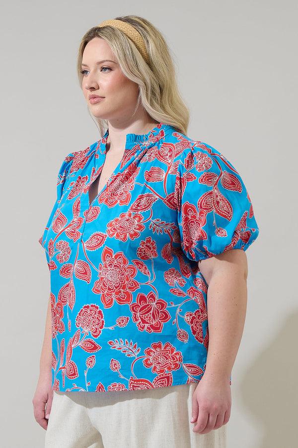 Sugarlips Ripon Floral Close To You Split Neck Top Curve