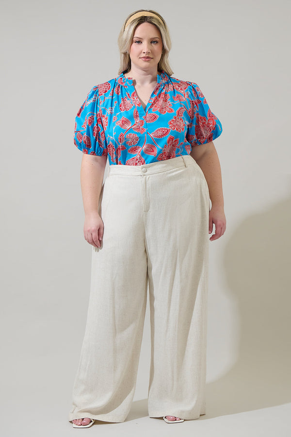 Sugarlips Ripon Floral Close To You Split Neck Top Curve