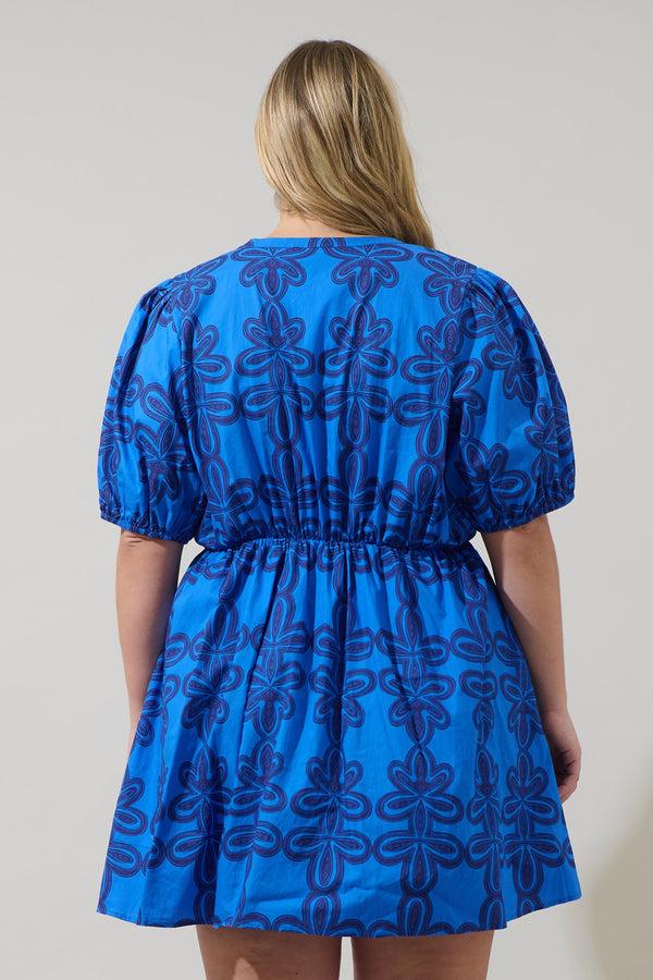 Sugarlips Romery Abstract Alba Puff Sleeve Mini Dress Curve